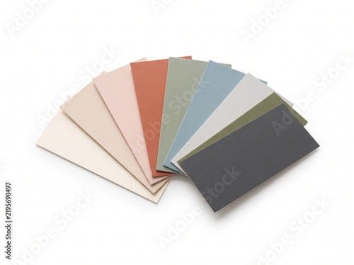 Fan deck of pastel color swatches isolated on white background for interior design concept