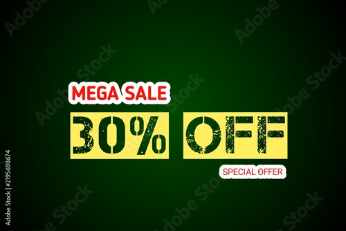30% Off Mega sale banner background template for advertising. 30 off special offer background template for business illustration.