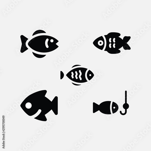 Fish icon set, sea food, collection