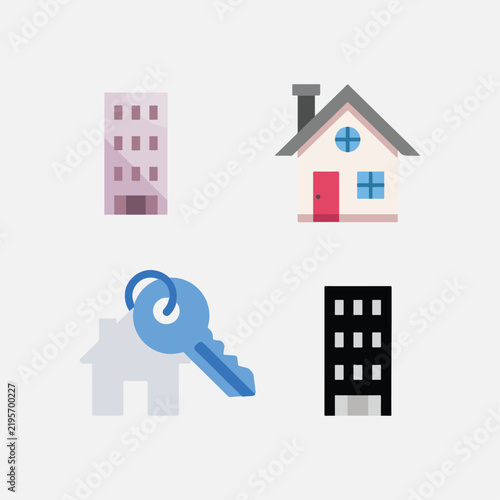 Real estate icon set, building, home, property, key