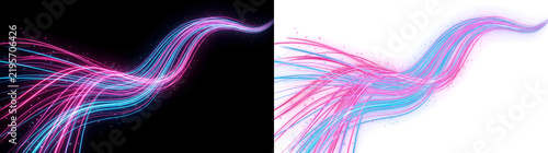 Obraz na plátně Neon wave of pink cyan glowing threads twisting together with PNG, Transparent a