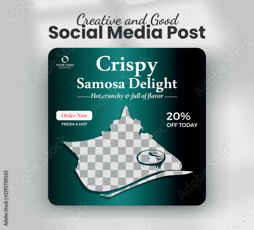Crispy samosa delight indian snack restaurant promotion web banner template
