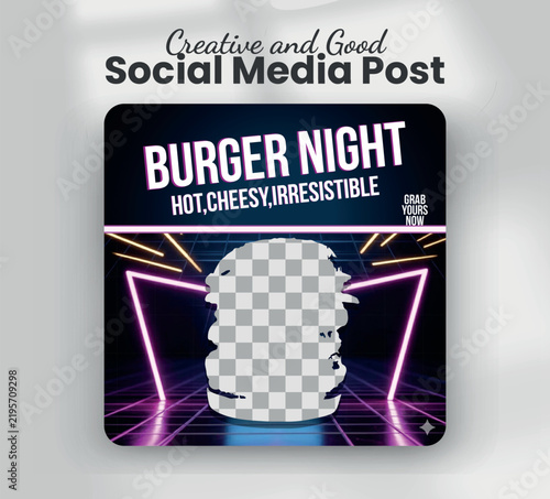Burger night hot cheesy fast food restaurant promotion web banner template

