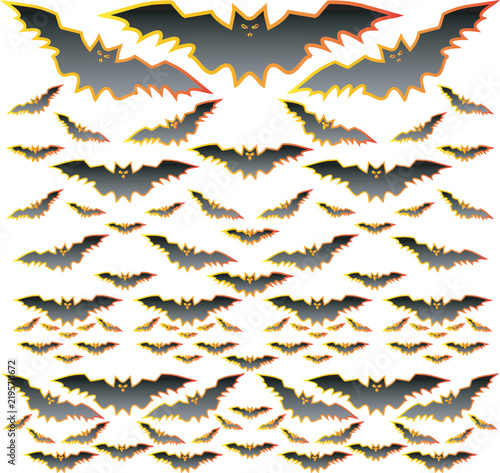 Black bats flying seamless pattern on white background halloween design element