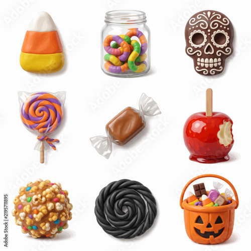 Halloween Candy Sweets Icon Set 3D Vector Clipart Isolated on White