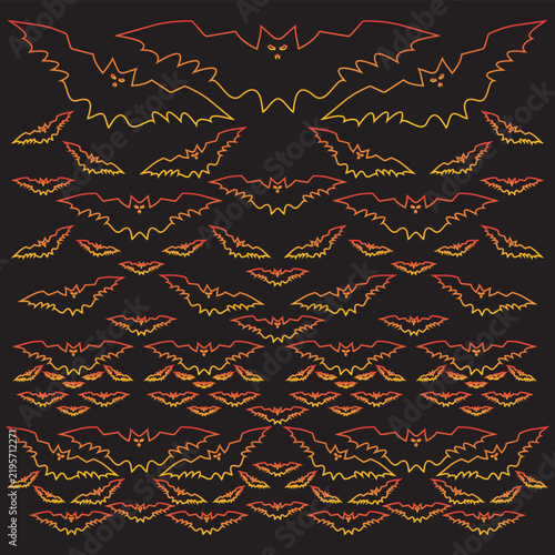 Halloween bats flying silhouette spooky orange and black background for october 31st