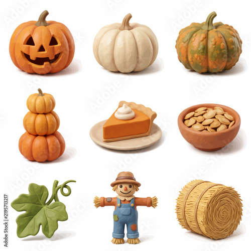 Autumn Harvest Pumpkin 3D Vector Illustration Set For Icon Design