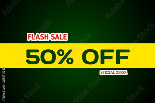 50% Off Flash sale banner background template for advertising. 50 persent off special offer 3d background template for business illustration