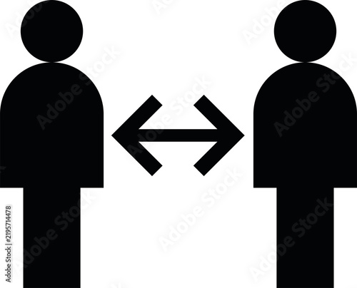 Fotografie Social distancing icon with two human figures and bidirectional arrow distancing
