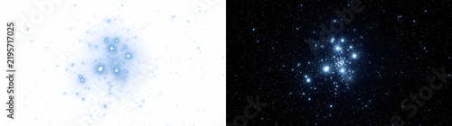 Star cluster of dense blue sparkling dots gathered in deep space with PNG, Transparent and Black Background Versions