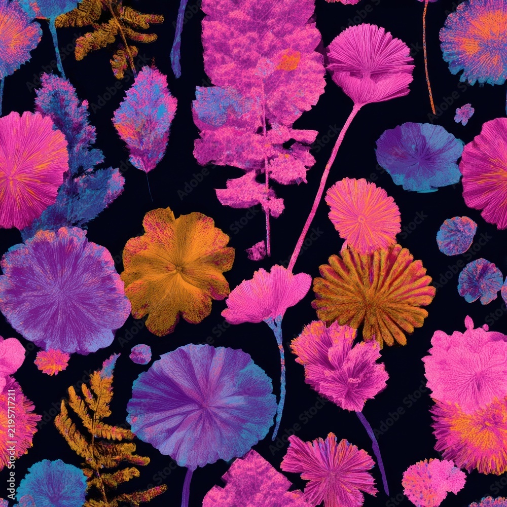 Obraz premium Vibrant floral pattern on black.