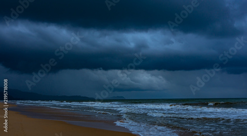 Dark with Dramatic blue sky and dark as Dramatic blue sea color and dark storm raining cloud background