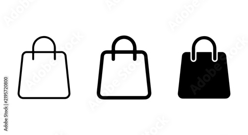 Shopping Bag Icons Set: Black, Outline, Filled Vector Graphics for Commerce
