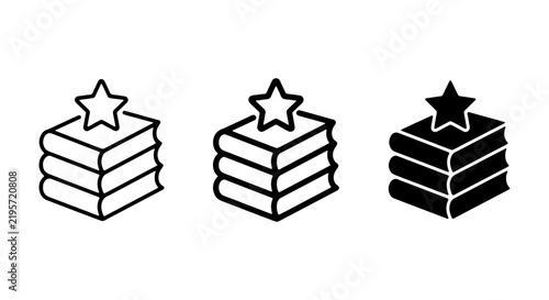 Book Stack Icons, Knowledge Symbols, Learning and Education Vector Graphics, Star Achievement Badges