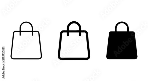 Shopping Bag Icons, Retail Purchase Symbols, E-commerce Carrier Graphics, Black and White