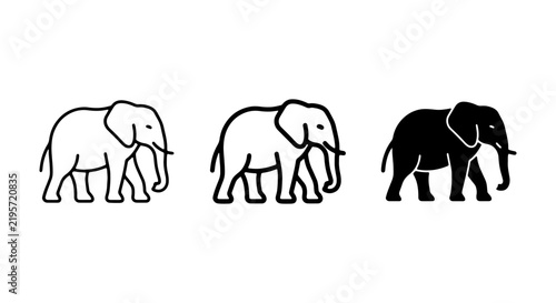 Elephant Icons Set: Outline, Silhouette, and Filled Vector Graphics for Wildlife and Africa Themes