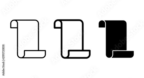 Scroll Icons, Parchment Document Symbols, Rolled Paper Vector Graphics, Historical Document Icons