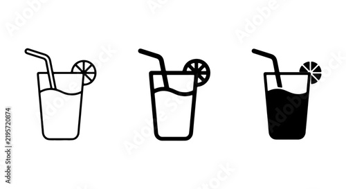 Refreshing Drink Icons, Lemonade Glass Set, Summer Beverage Vector Graphics