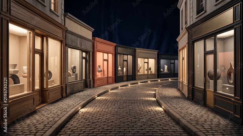 Fototapeta premium quaint european street at night with shops
