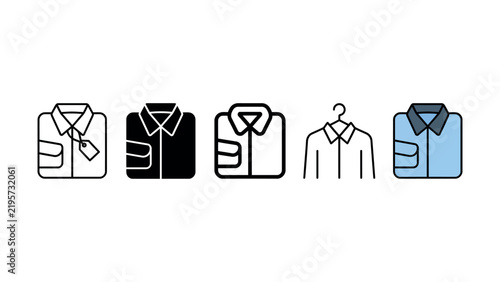 Set of five flat vector shirt icons for clothing and fashion industry projects