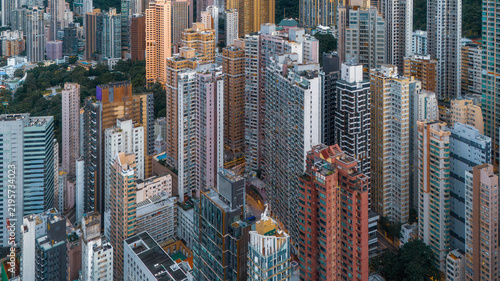 Mid-level aerial view of Hong Kong residential and commercial towers