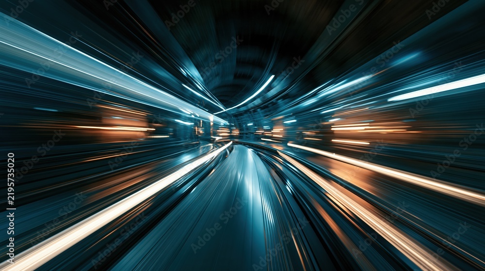 Fototapeta premium Futuristic abstract tunnel with streaks of light, representing speed, technology, and motion