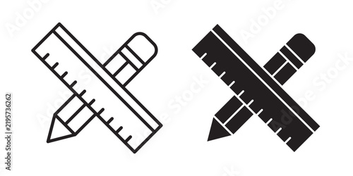 Bild auf Leinwand Pencil and ruler icon flat outline in black