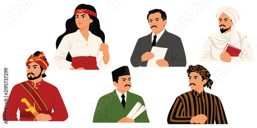 Indonesian Independent Heroes Illustration Set
