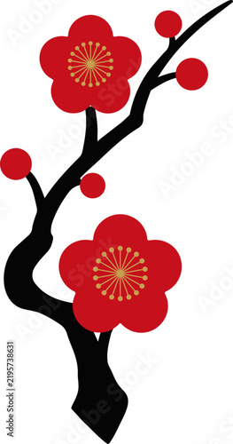 Red Sakura Blossom Branch Graphic