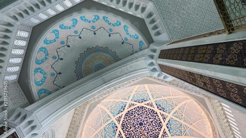 The interior of the Nursultan Mosque in Astana, Kazakhstan