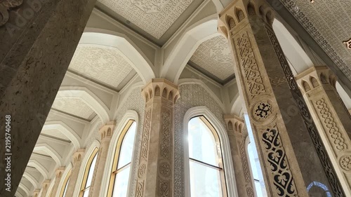 The interior of the Nursultan Mosque in Astana, Kazakhstan