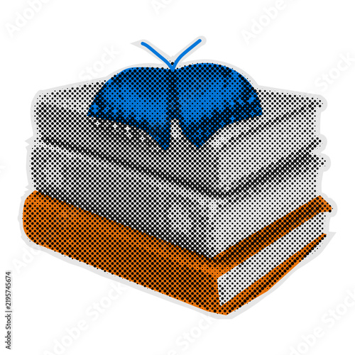 Foto Halftone Illustration Of Stacked Books With Ribbon