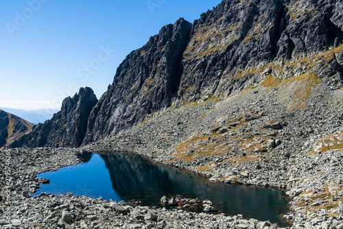 The ridge and the lake at its foot in the valley.