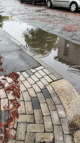 Flooded Road After Autumn Storm with Undermined Roadway 4k
