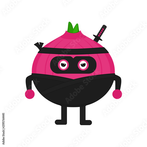 Red Onion Ninja Character Vector Illustration with Annoyed Angry Expression