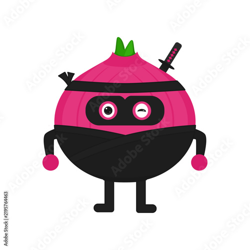 Red Onion Ninja Winking Character Vector Illustration in Black Outfit