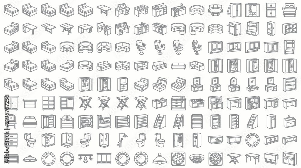 Fototapeta premium Set of isometric furniture icons for interior design