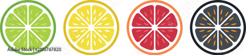 Set of colorful citrus fruit slices including lime lemon grapefruit and orange icons