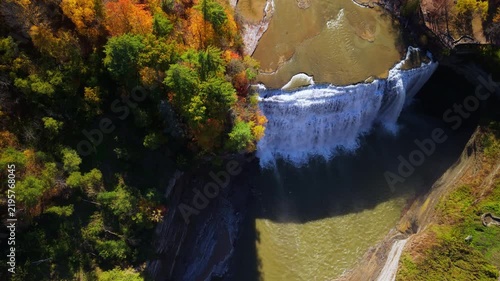Autumn Waterfall and Gorge at Letchworth State Park in New York, America