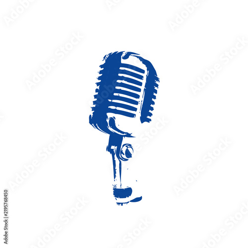 Blue microphone icon isolated on transparent background. Modern mic symbol for podcast, recording, audio, music, broadcasting, voice, communication, and digital design.