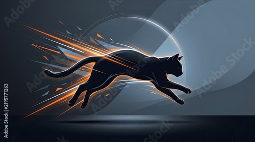 Dynamic Black Cat Silhouette With Radiant Speed Lines