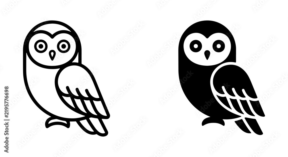 Fototapeta premium Minimalist Owl Icons, Simple Bird Graphics, Outline and Silhouette Styles, Vector Art for Nature and Wildlife Themes