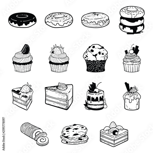 Hand Drawn Cakes Donuts and Sweet Desserts Collection