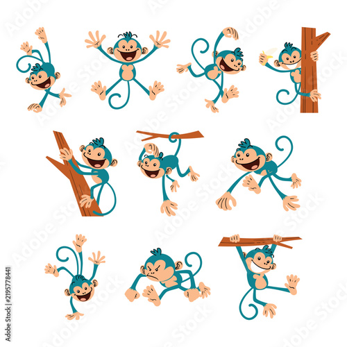 Cute Playful Monkey Cartoon Character Collection
