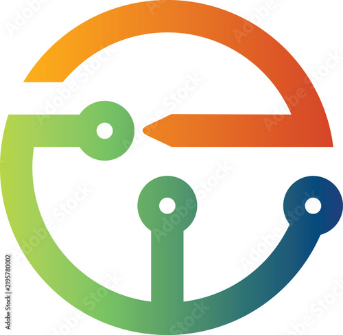 Technical circuit board icon design with circular nodes and pathways for modern electronics and smart engineering networking concepts.