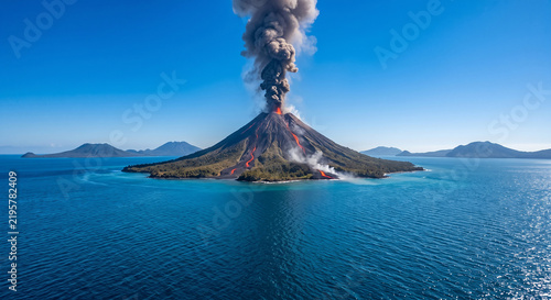 Mount Anak Krakatau erupted in the middle of the sea.