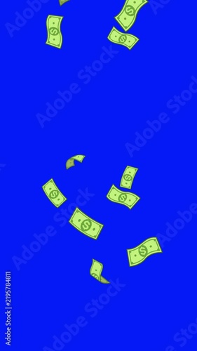 USD dollars notes flying on chroma key background
