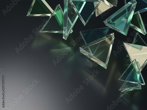 Abstract glass triangles background with futuristic geometric shapes and light reflections