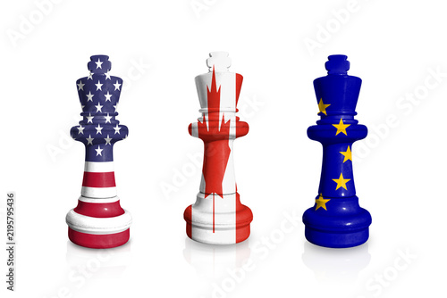 Chess made from US, Canada and EU flags.