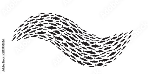 School of fish swimming in wave formation silhouette vector illustration